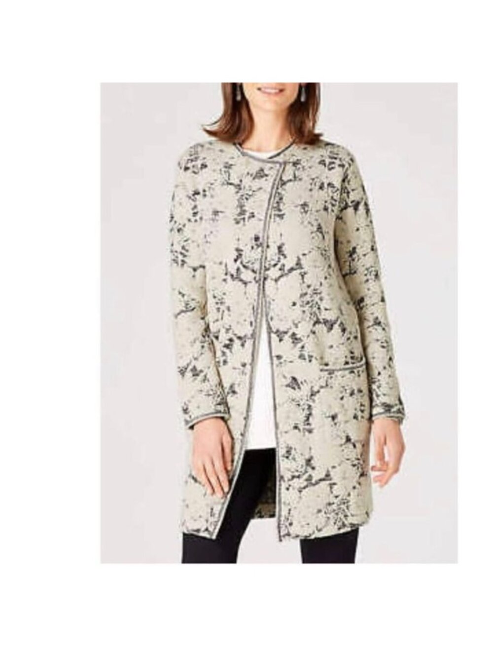 J Jill Cardigan Large Oatmeal Floral Jacquard Textured Topper Duster Lagenlook